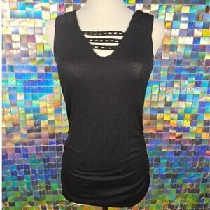 Vintage Rock & Republic Black Studded V‎ Neck Sleeveless Tank Top